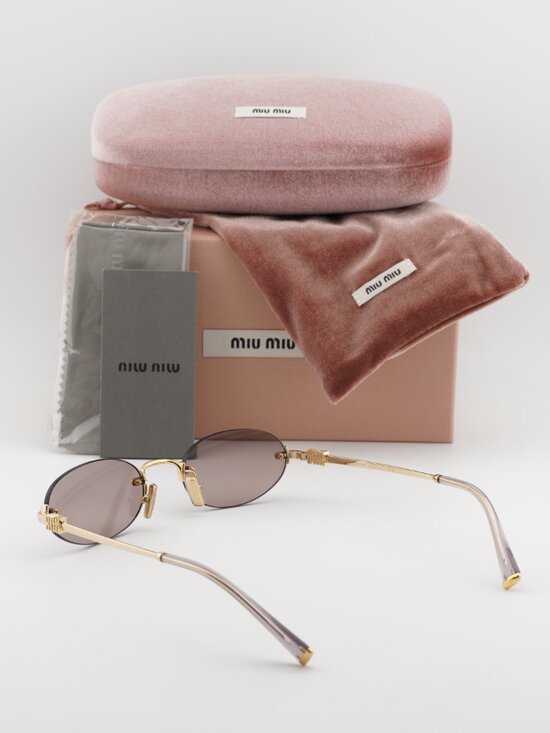 Miu Miu MUA54S 5AK20I Oval Rimless Sunglasses – Gold / Purple Brown main image 5